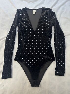 Black Velvet Long-Sleeve Rhinestone Bodysuit